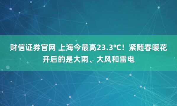 财信证券官网 上海今最高23.3℃！紧随春暖花开后的是大雨、大风和雷电
